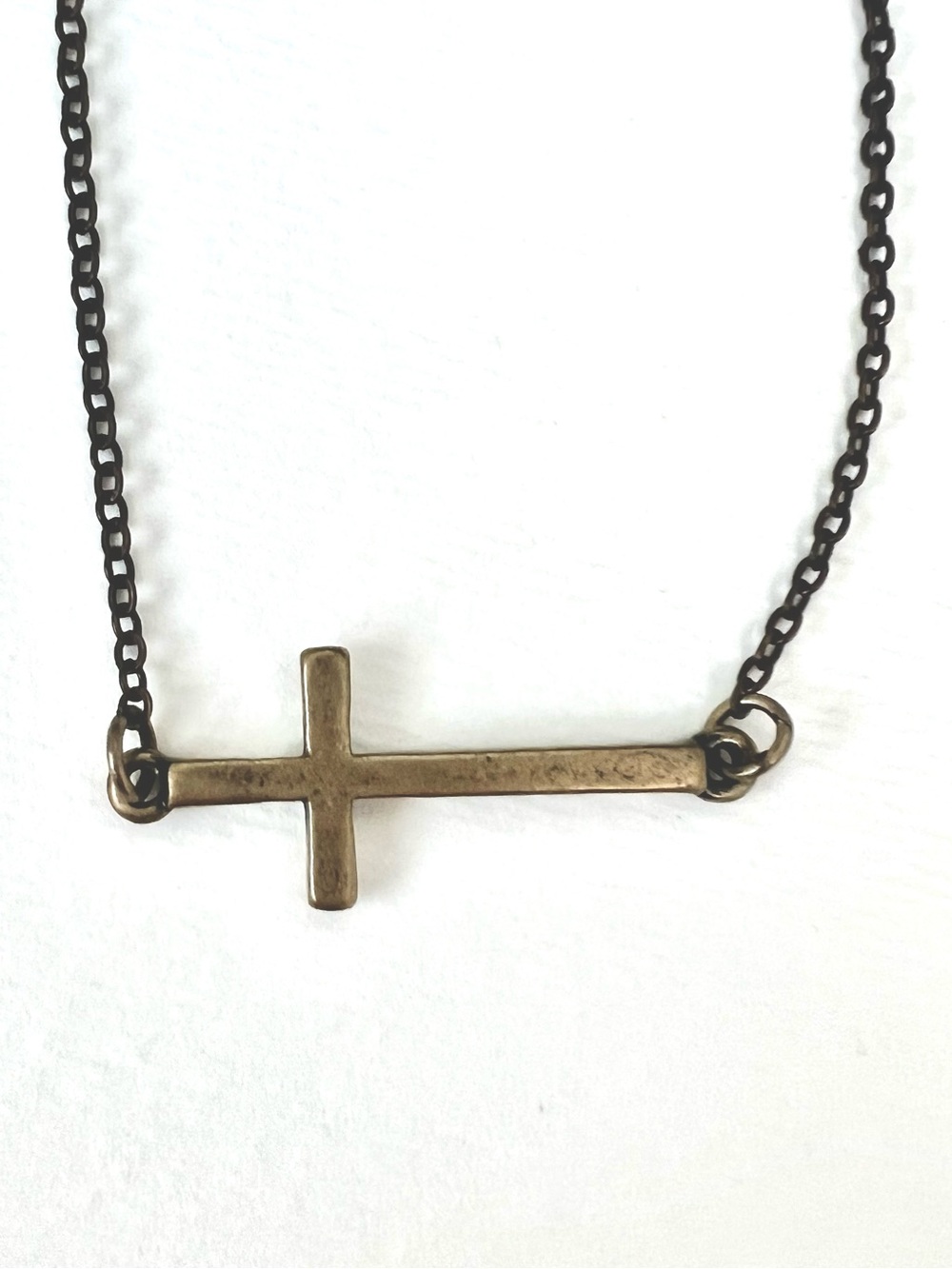 Horizontal Cross Pendant bracelet in Antique Brass and Black Chain